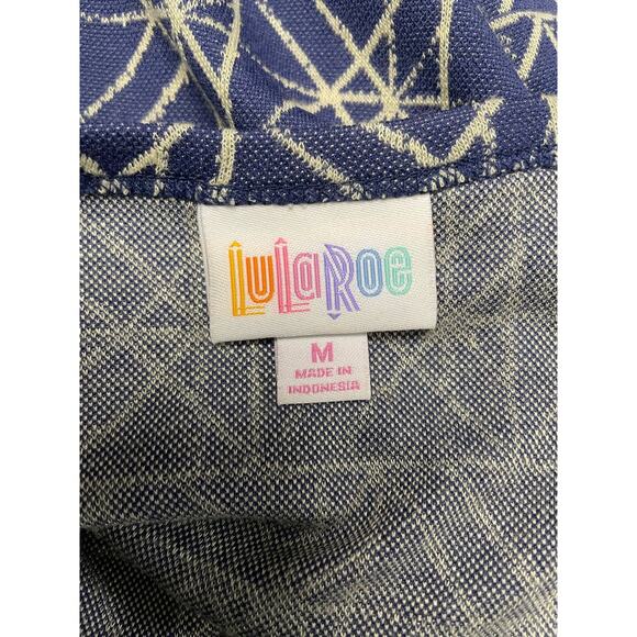 LuLaRoe Julia fitted short sleeve dress blue cream geometric pattern women's Med - Picture 4 of 5